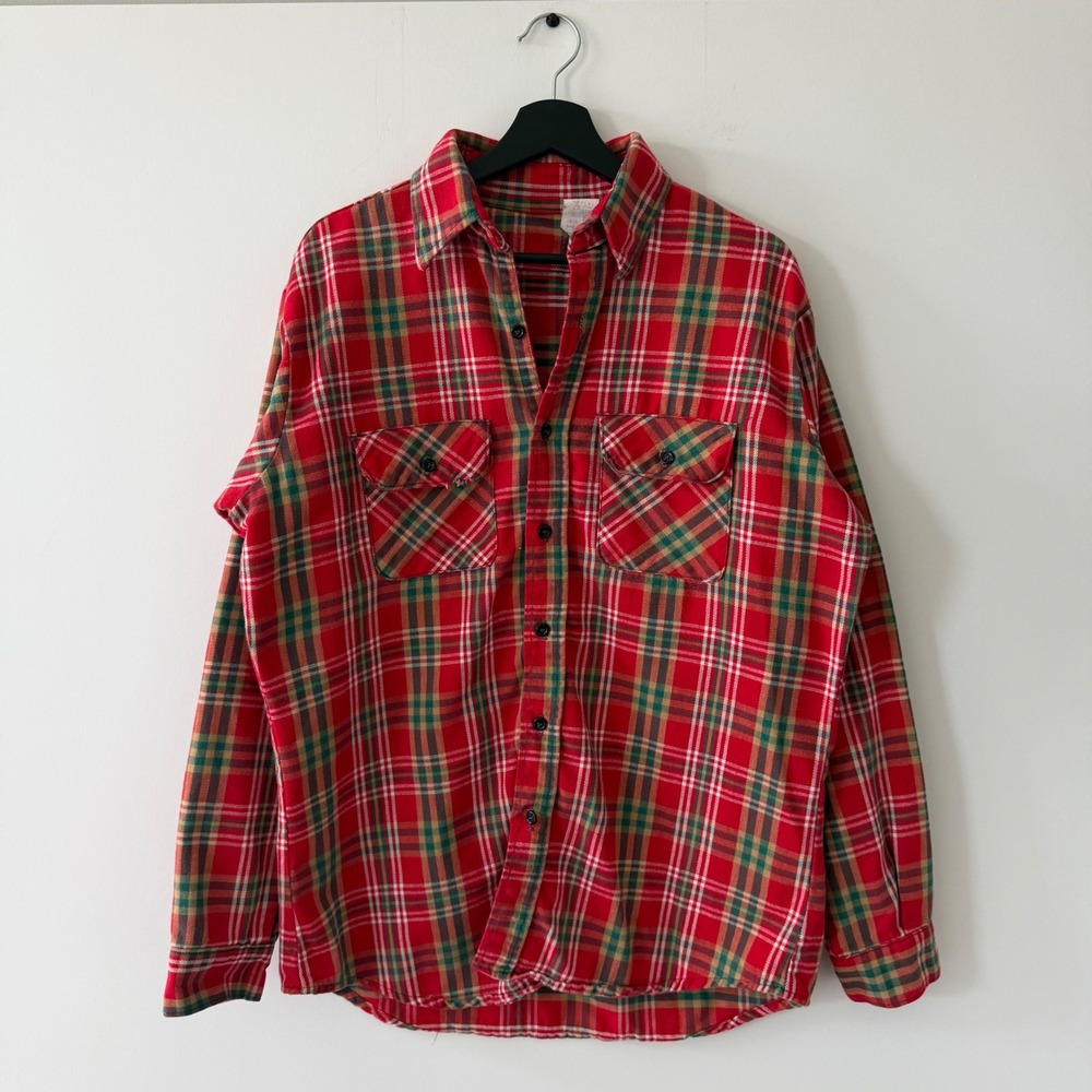 Allied Clothiers VTG Union Made ACWA Plaid Flannel Shirt Made in USA L Tall